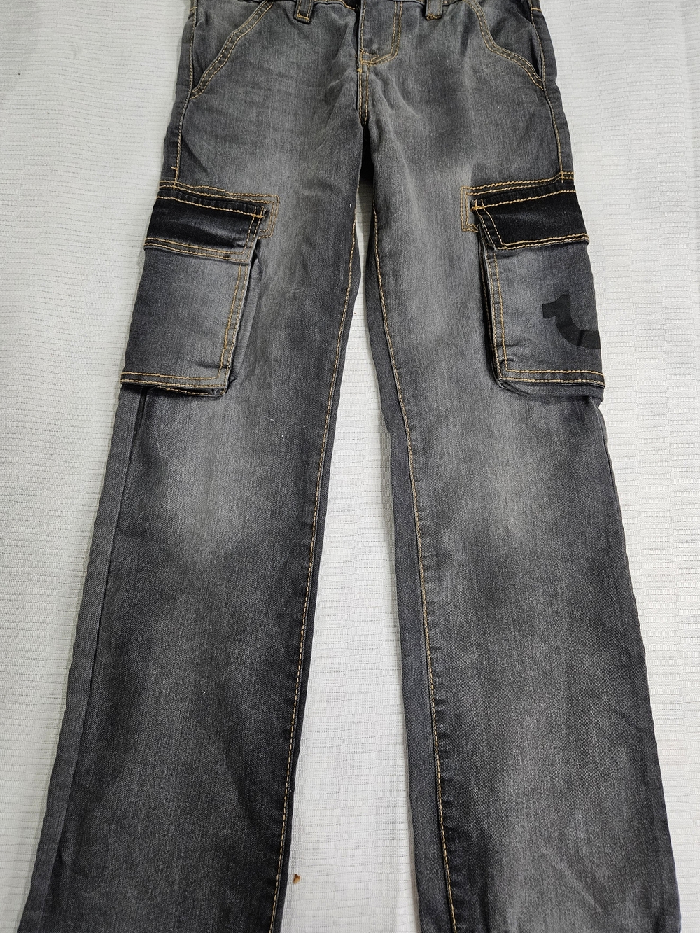 True Religion Men's Gray Cargo Pants with Black Pocket Accents